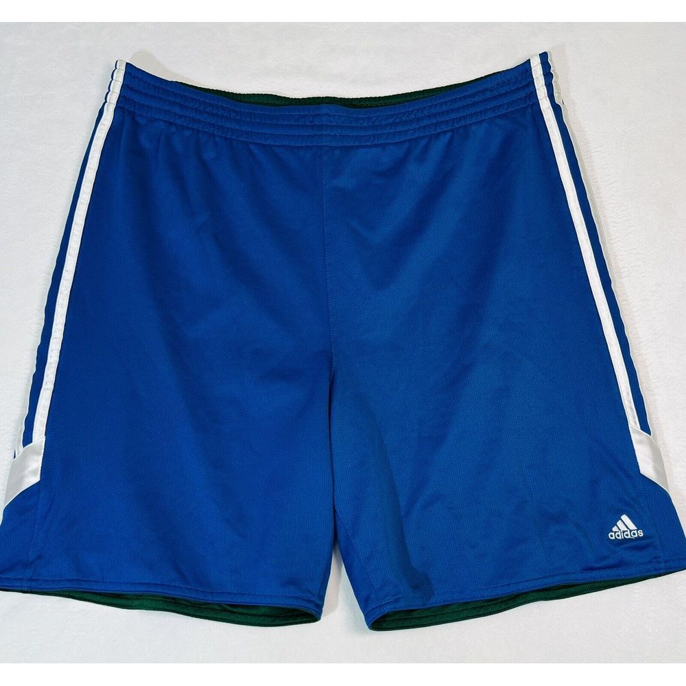 Mens Vintage Adidas Athletic basketball Shorts L Blue White 3-Stripe logo  (255)